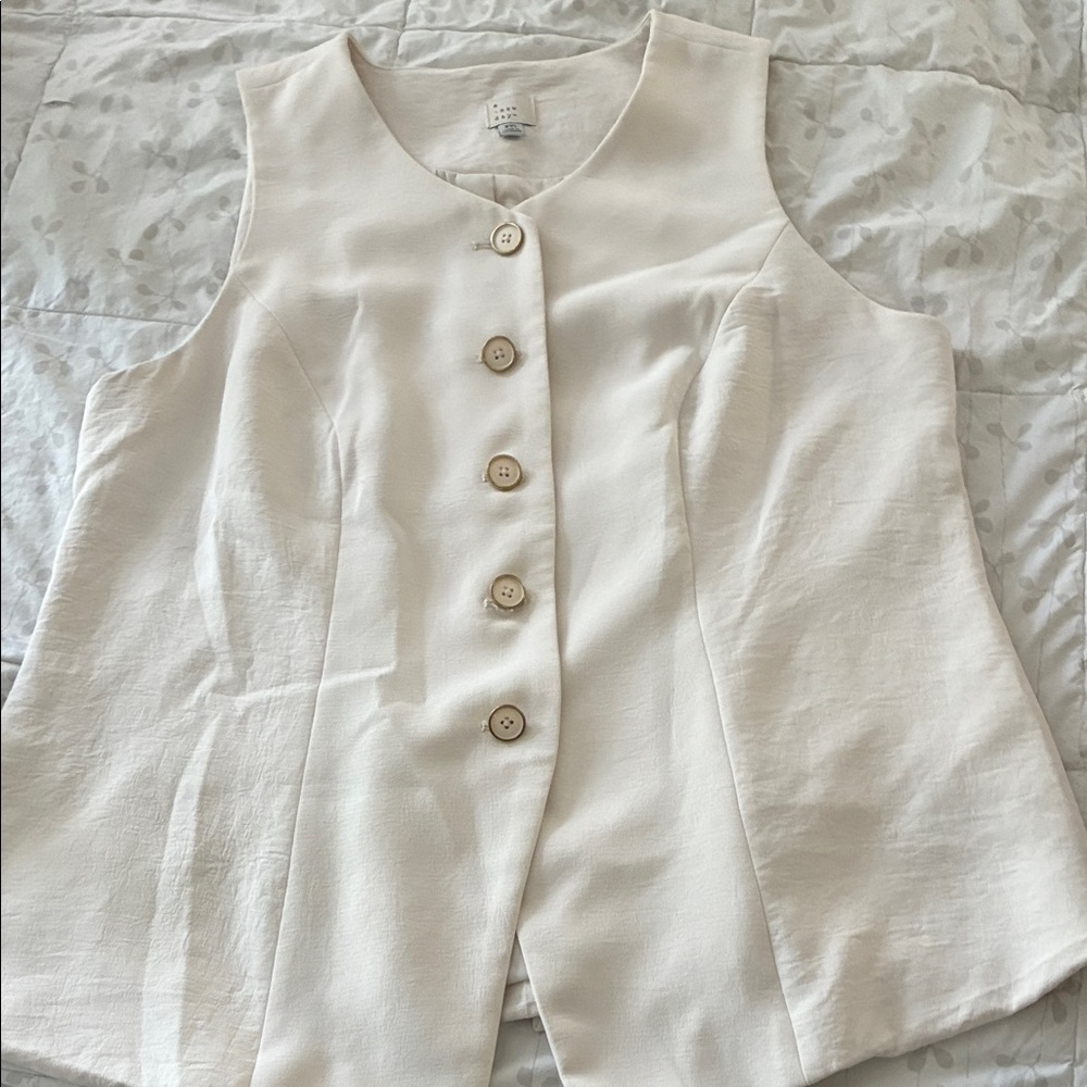 White Button-Front Sleeveless Top